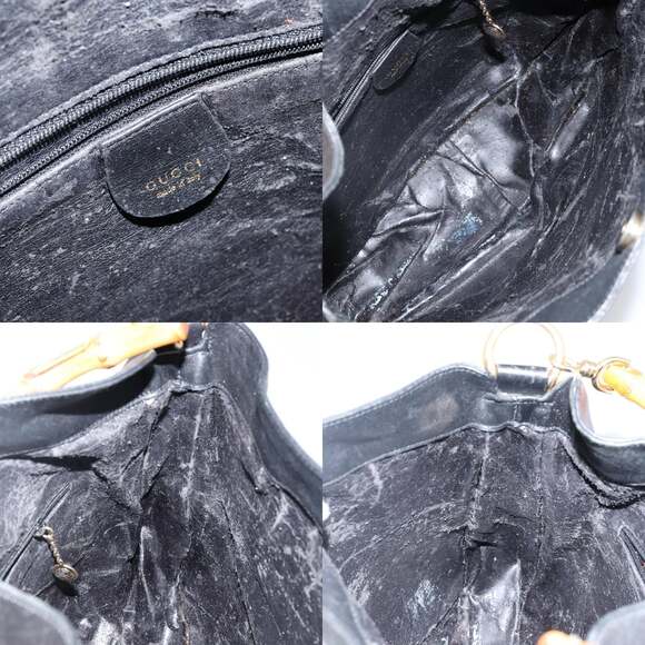 GUCCI Bamboo Hand Bag Leather Black Gold 001 3754 001 3754 - Picture 11 of 12